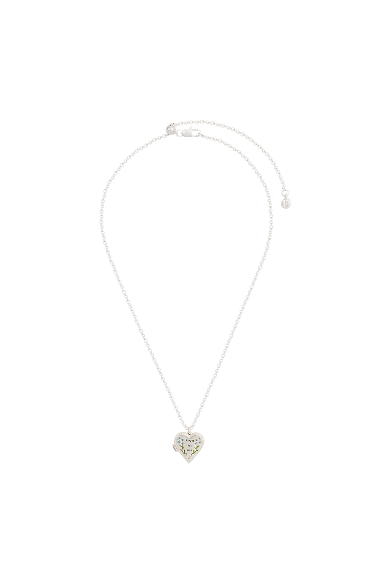 Forget Me Not Heart Locket Necklace, Alternate, color, Silver