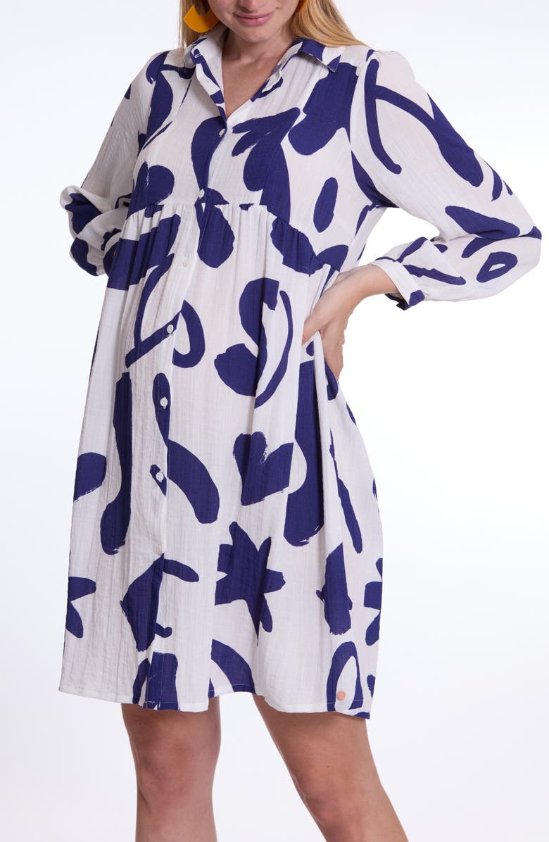 Cache Coeur Calliopé maternity and nursing shirt dress, Main, color, Multicolor