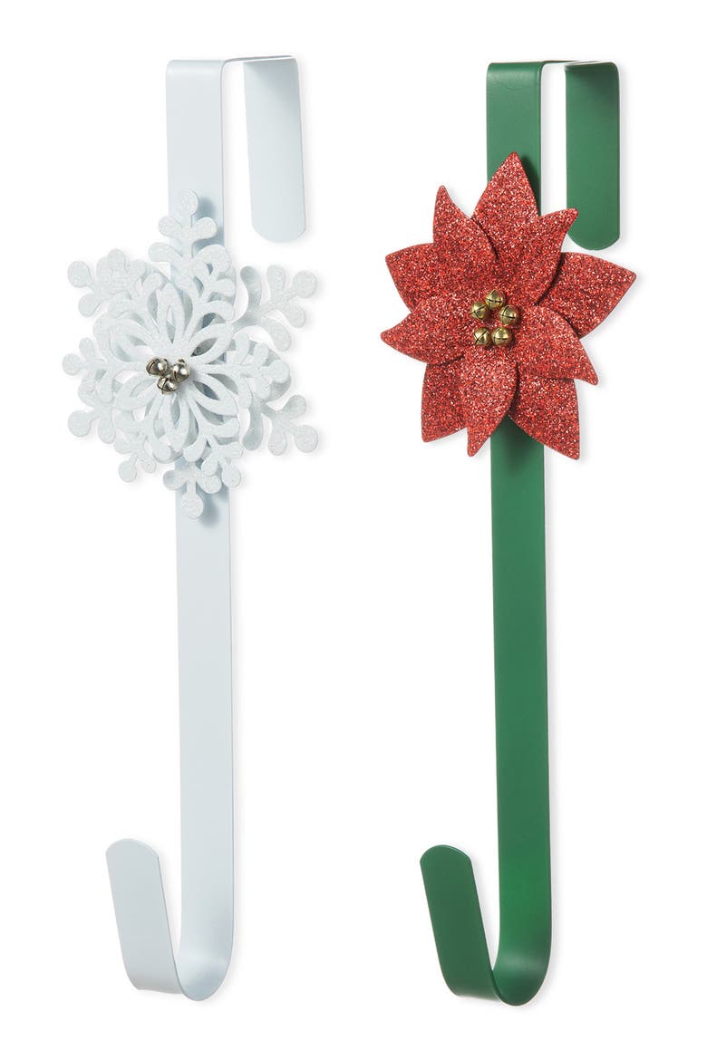 Christmas Metal Snowflake Poinsettia Wreath Hanger, Main, color, Green