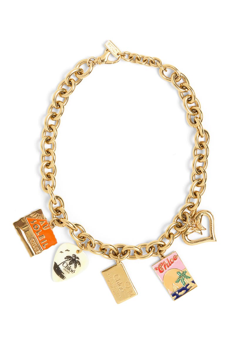 Postcards Charm Necklace, Main, color, GOLD