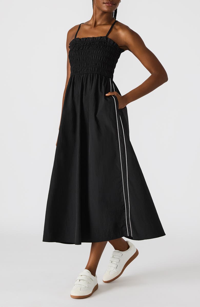 Steve Madden Kit Smocked Flare Maxi Dress, Alternate, color, Black/ White