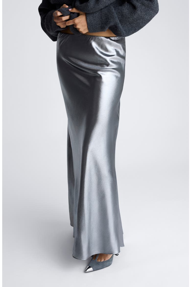 Metallic Bias Cut Maxi Skirt, Alternate, color, BLACK/ PEWTER