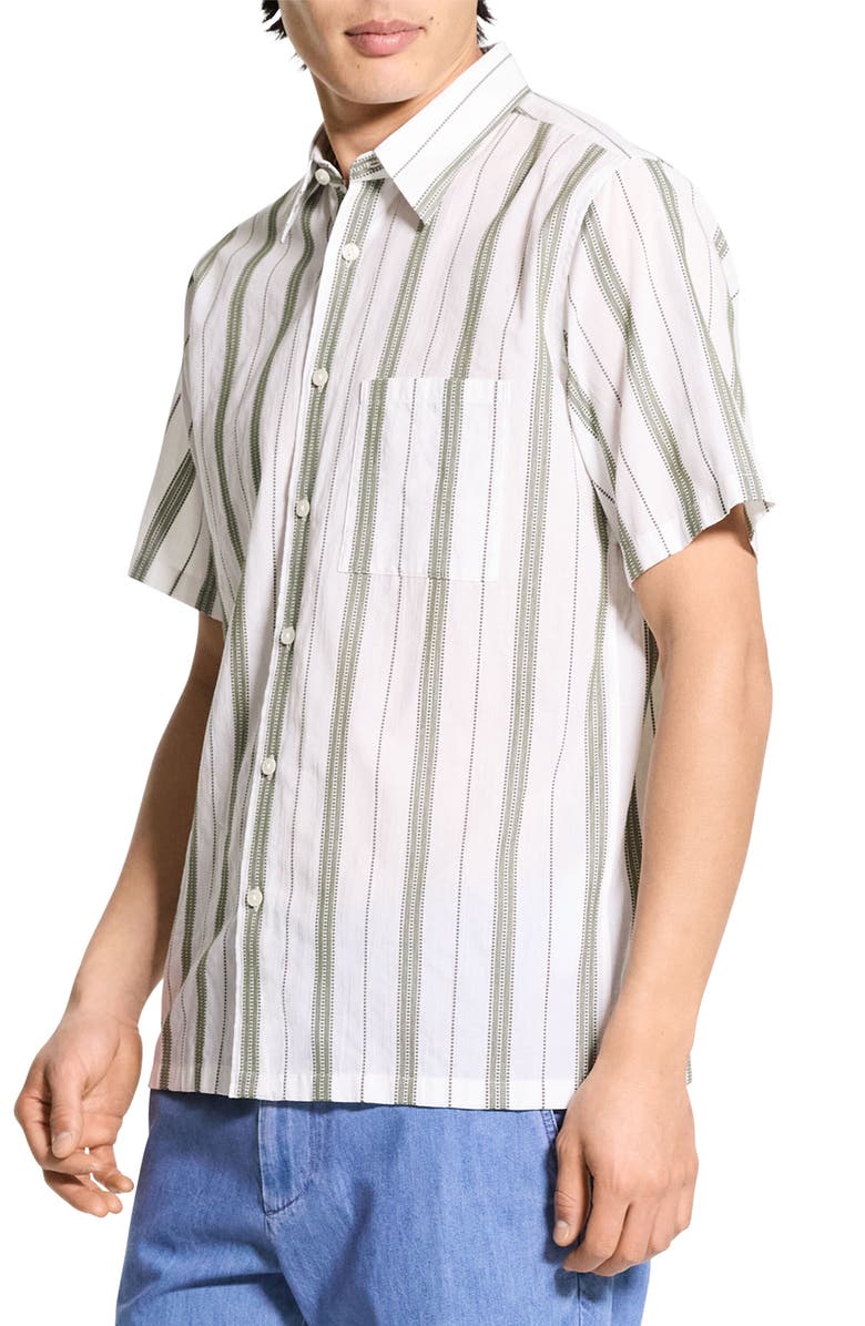 Theory Noll Summer Dobby Short Sleeve Button-Up Shirt, Alternate, color, Ivory/ Orchard