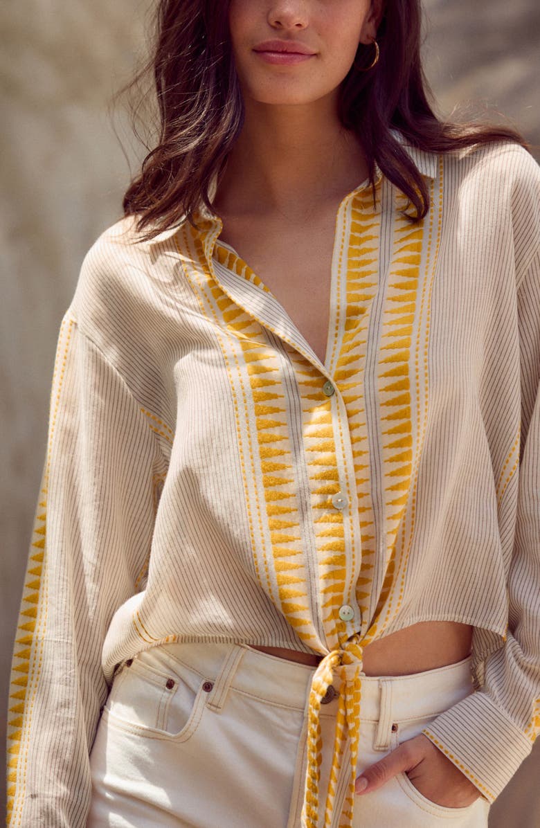 NEXT Tie Front Jacquard Shirt, Alternate, color, 