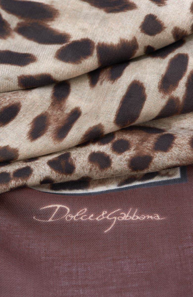 Dolce&Gabbana Leopard Print Signature Border Scarf, Alternate, color, Light Brown Print