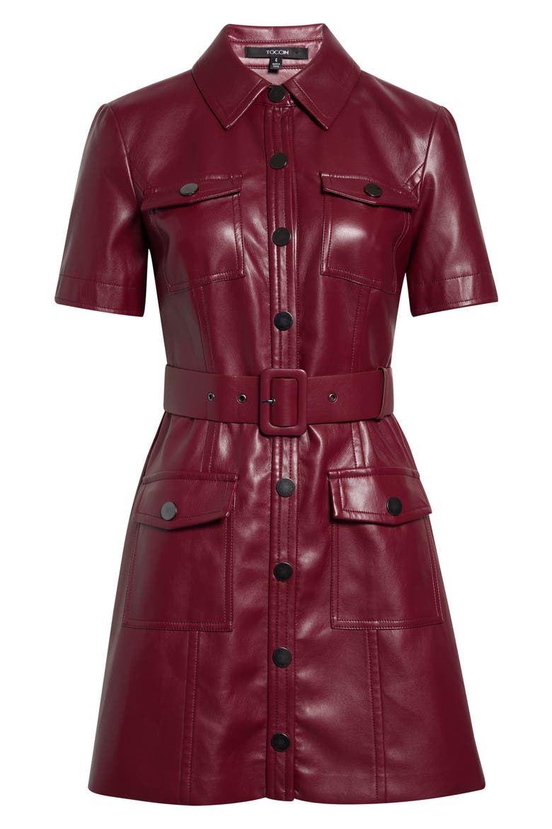 Lydia Faux Leather Snap Front Minidress, Alternate, color, OXBLOOD