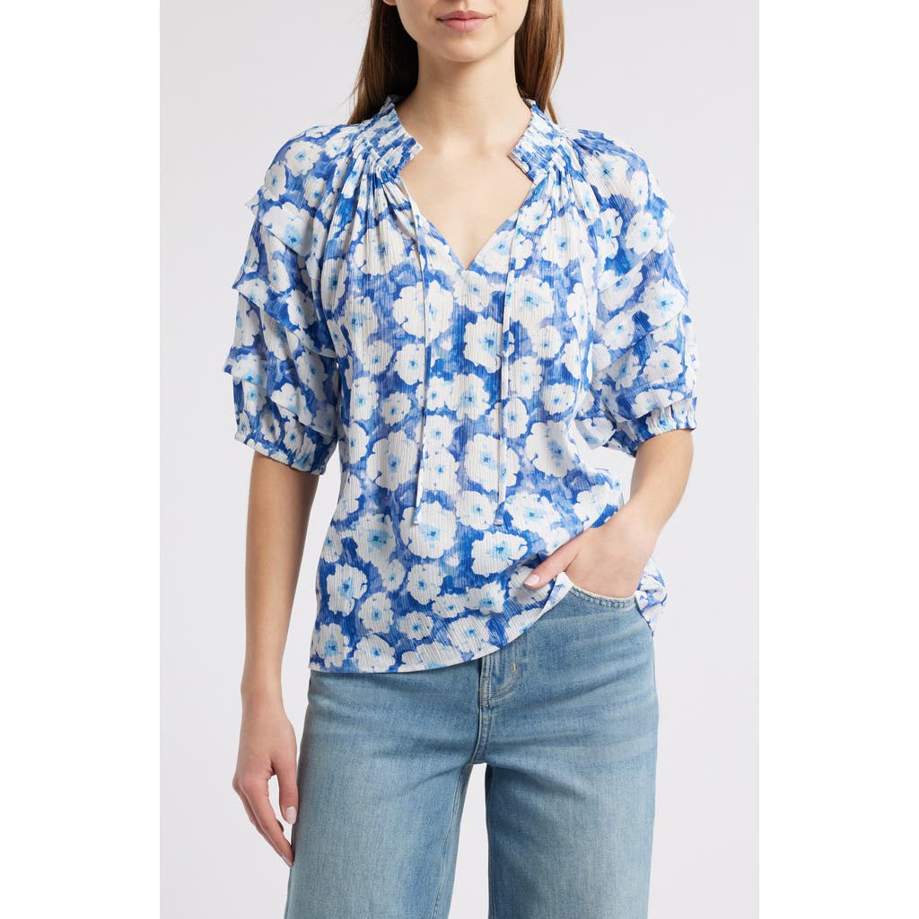 Rails Paris Floral Puff Sleeve Top In Blue Floral