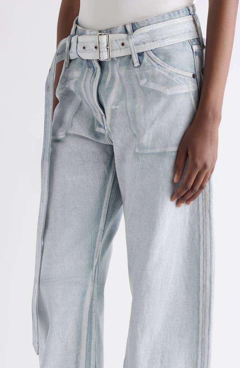 Acne Studios Belted Wide Leg Jeans, Alternate, color, Blue/ White