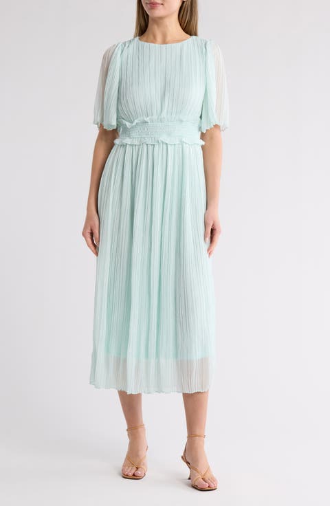 Short Sleeve Smocked Plissé Dress