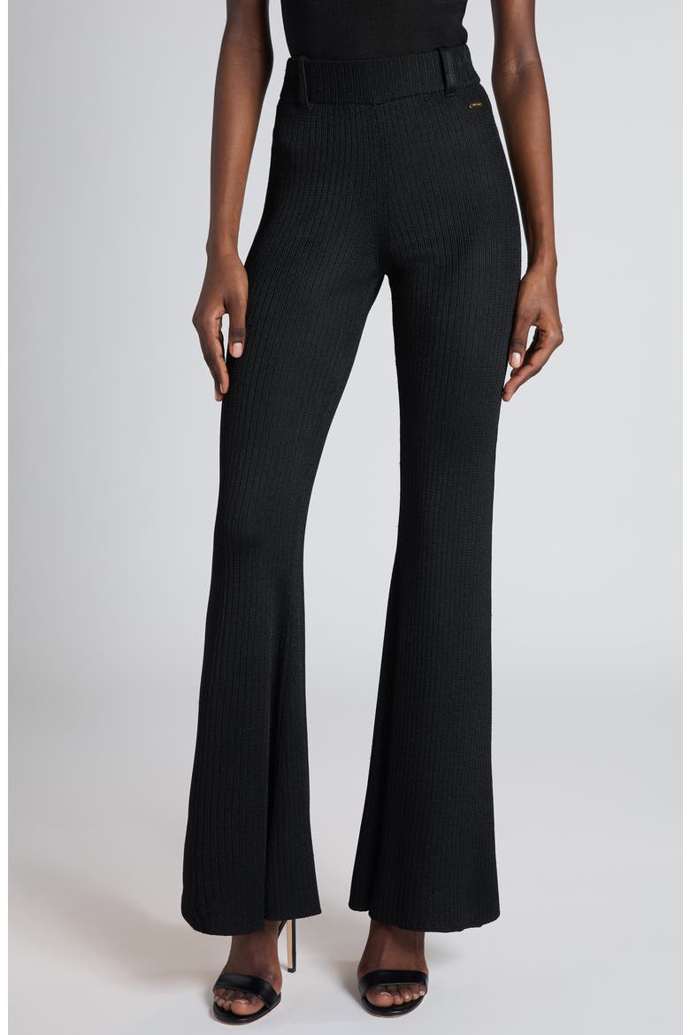Rib Knit Flare Leg Pants, Main, color, BLACK