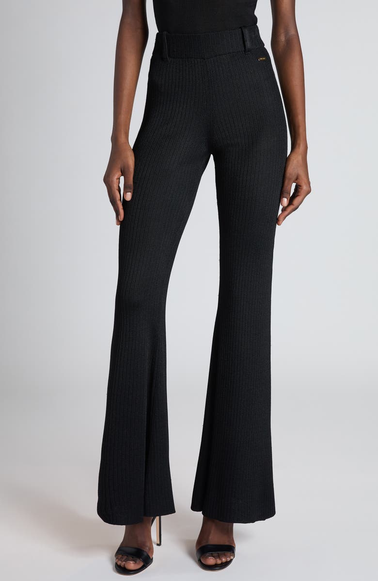 TOM FORD Rib Knit Flare Leg Pants, Main, color, Black