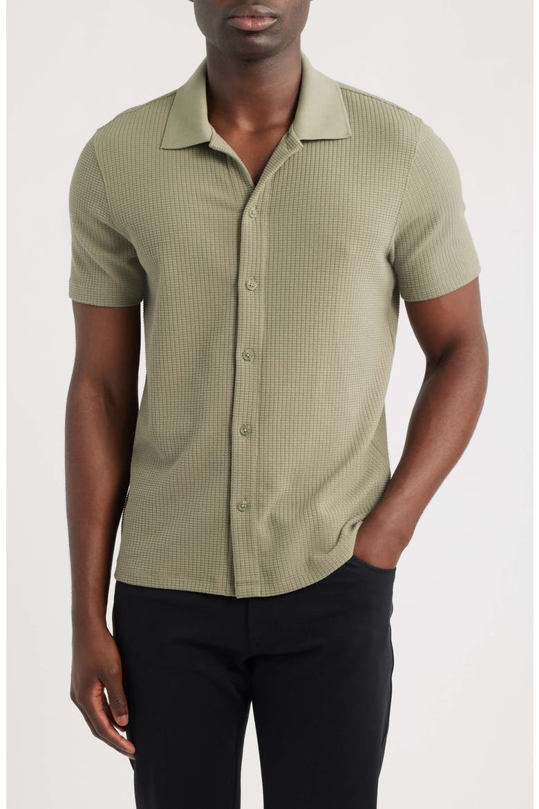 Grid Waffle Knit Button-Up Shirt, Main, color, SAGE