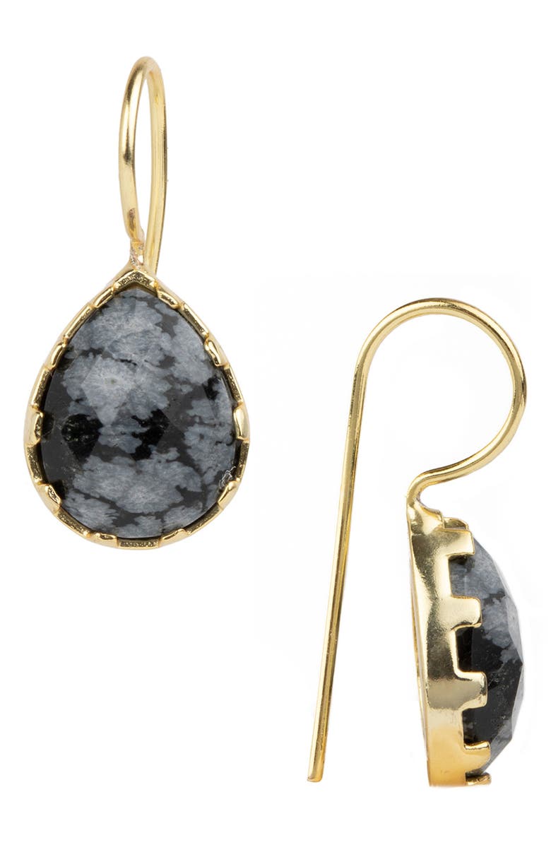 SAACHI Midnight Glow 14K Gold Plated Pear Agate Drop Earrings, Alternate, color, Black