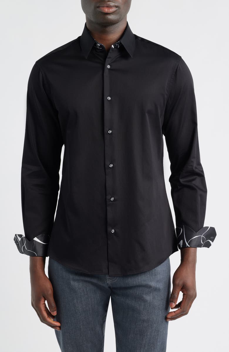 Siragusa Printed Silk Trim Dress Shirt, Main, color, Black