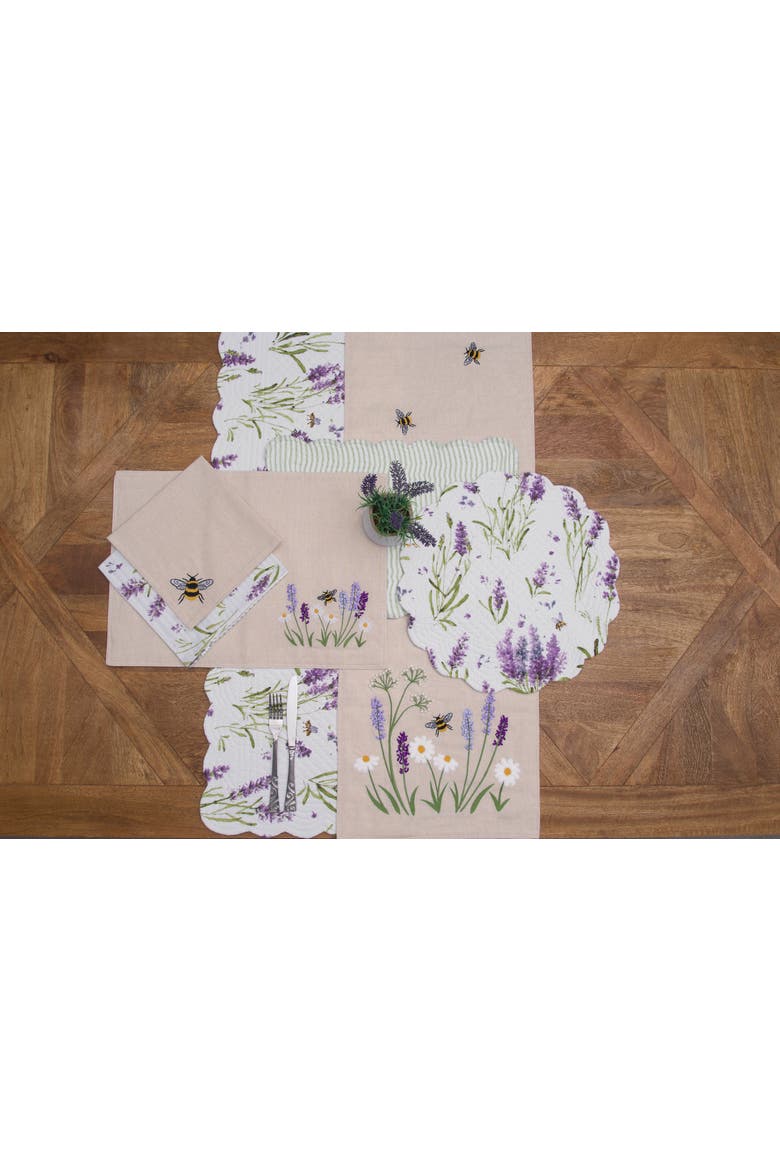 Lavender & Bee Garden Embroidered 100% Cotton Table Runner 13" x 72", Alternate, color, Green