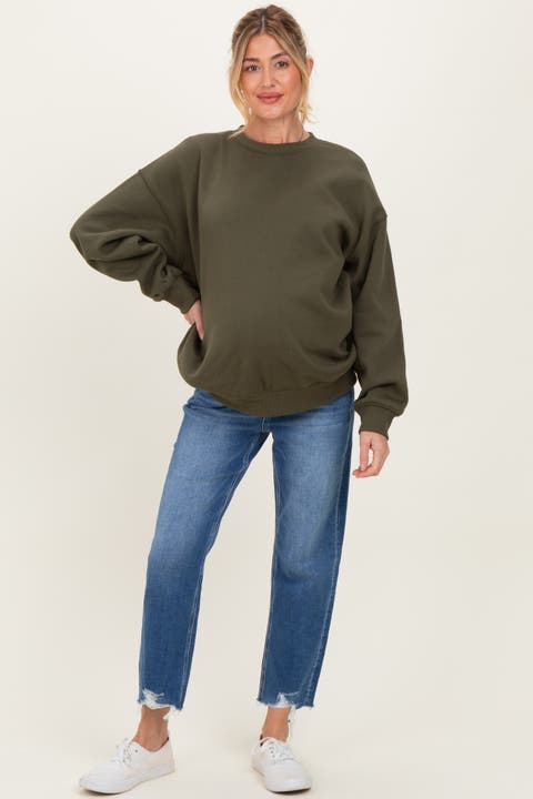 Frayed Hem Cropped Straight Leg Maternity Jeans