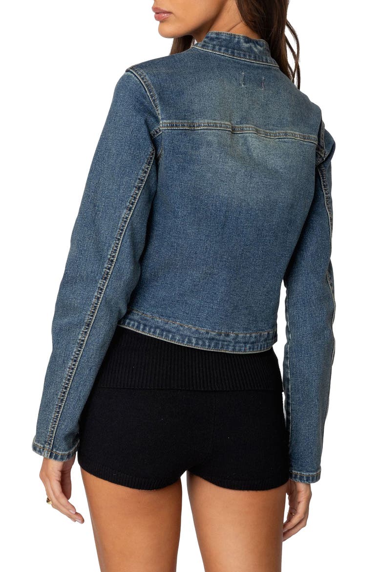 Double Buckle Strap Denim Jacket, Alternate, color, BLUE