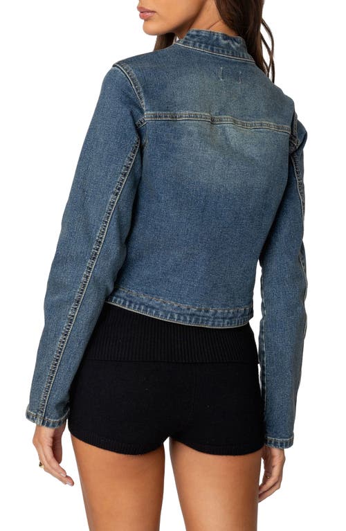 Edikted Double Buckle Strap Denim Jacket In Blue