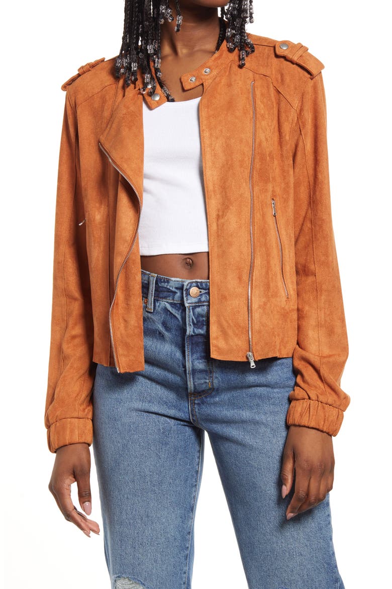 Faux Suede Moto Bomber, Main, color, RUSTY RIVETS