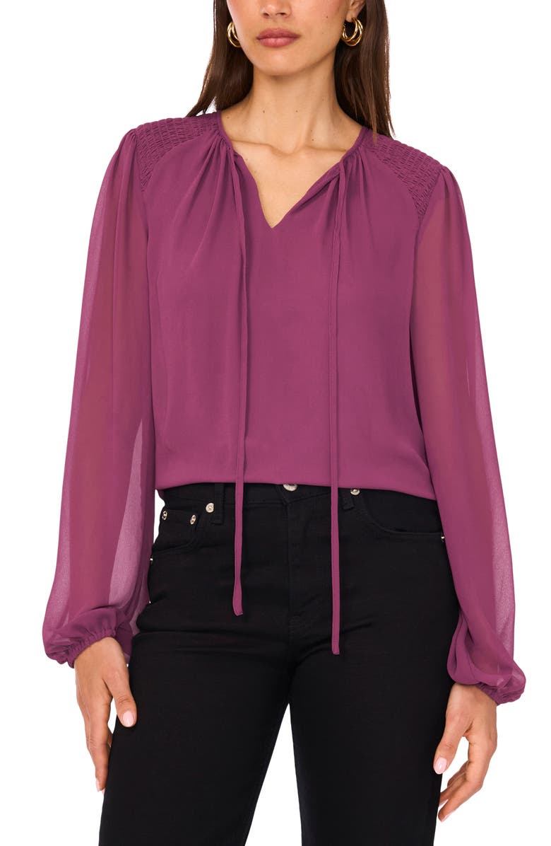 Vince Camuto Smock Detail Long Sleeve Top, Alternate, color, Sweet Plum