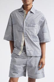 Jacquemus La Plage Stripe Short Sleeve Cotton Jacquard Button-Up Shirt