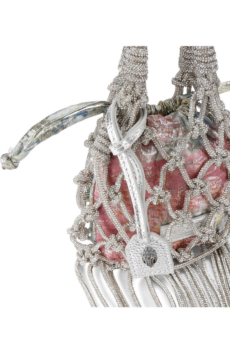 Kurt Geiger London Mini Macramé Crystal Drawstring Bag, Alternate, color, Open Grey