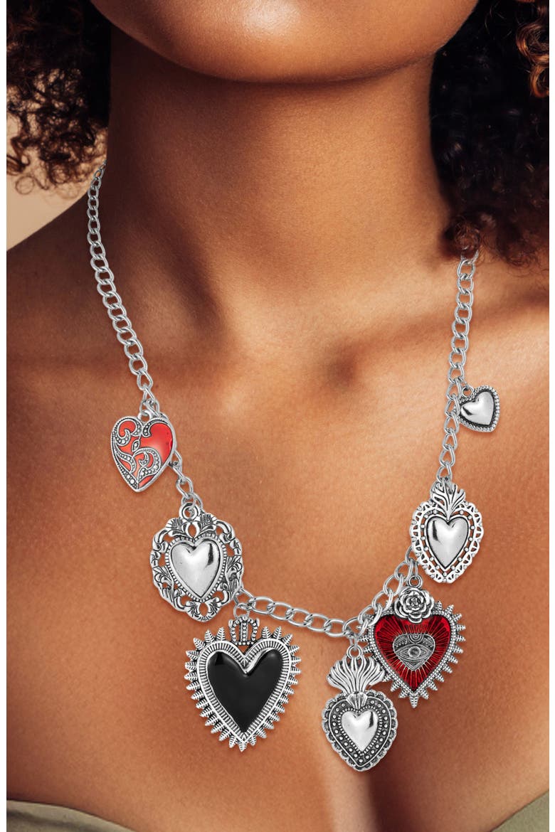 Heart Charm Necklace, Alternate, color, SILVER