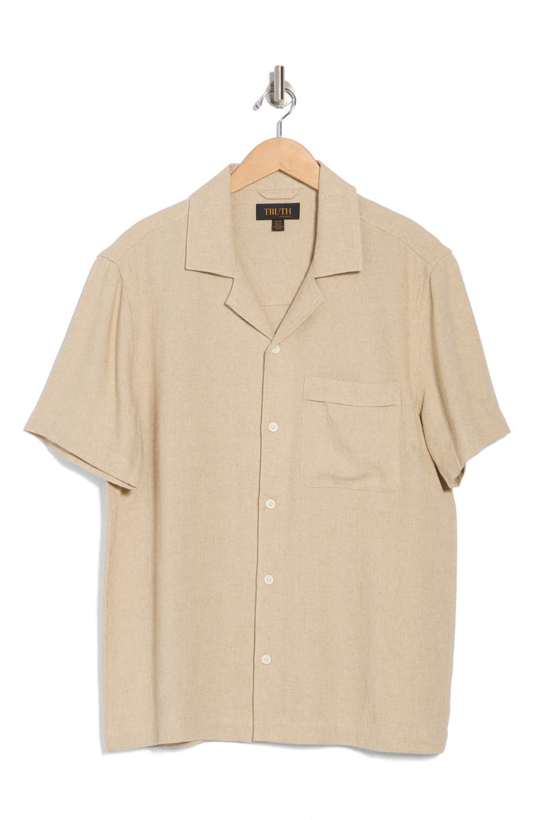 TRUTH Linen Blend Button-Up Camp Shirt, Alternate, color, Khaki