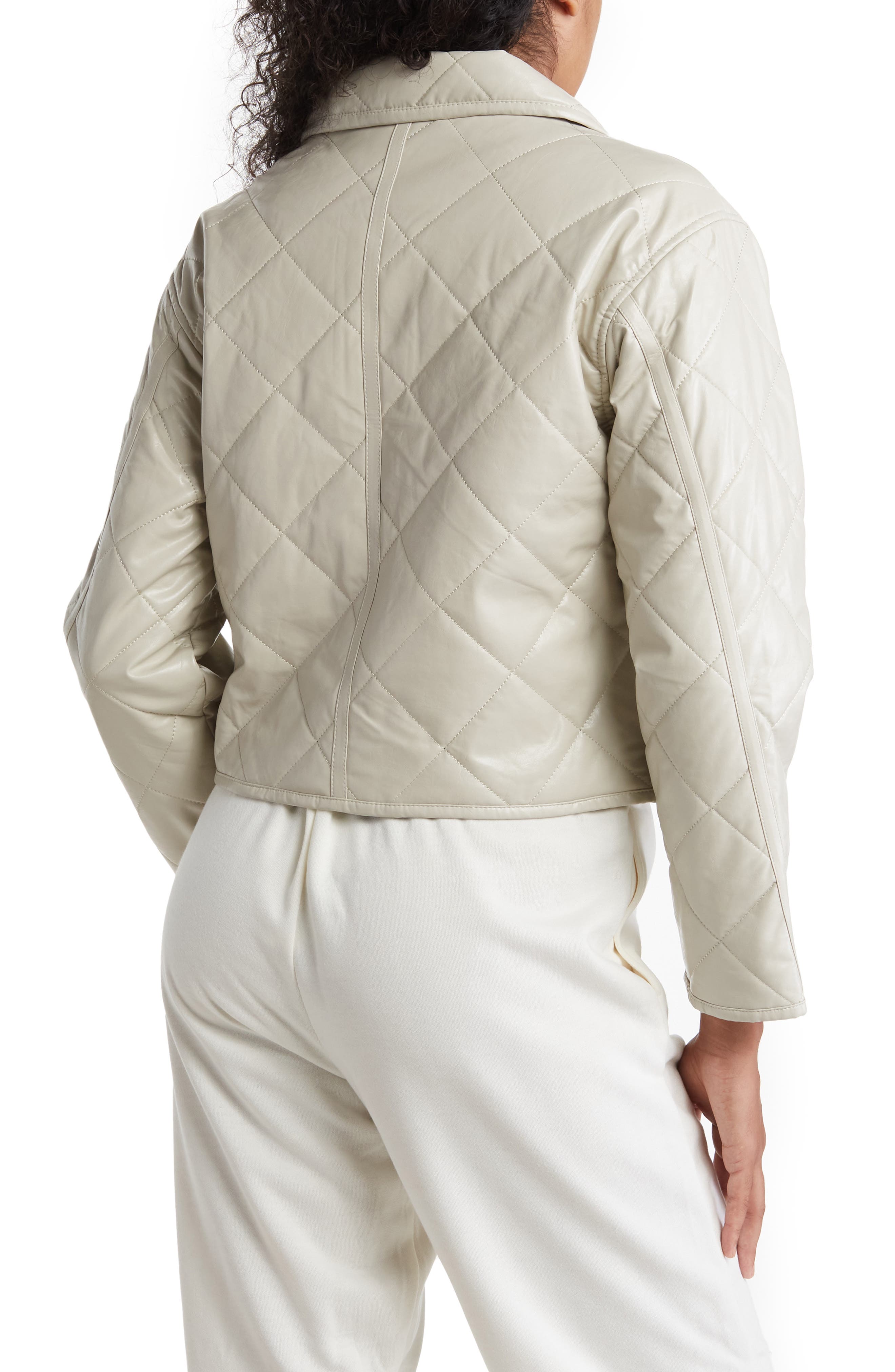 Cropped Quilted Faux Leather Jacket - image 2