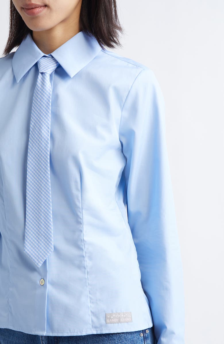 Sandy Liang Levi Button-Up Shirt with Removable Tie, Alternate, color, Light Blue