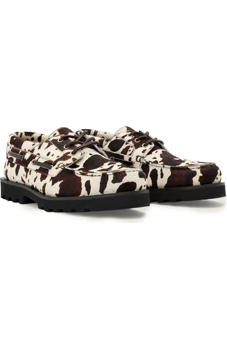 AllSaints Skiff Genuine Calf Hair Boat Shoe, Main, color, Brown/ Off White Calf Hair