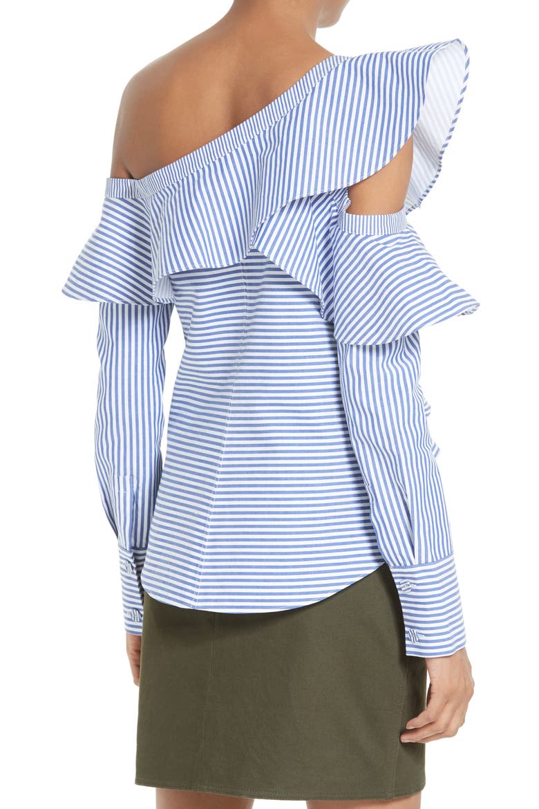 Asymmetrical Ruffle Top, Alternate, color, NAVY