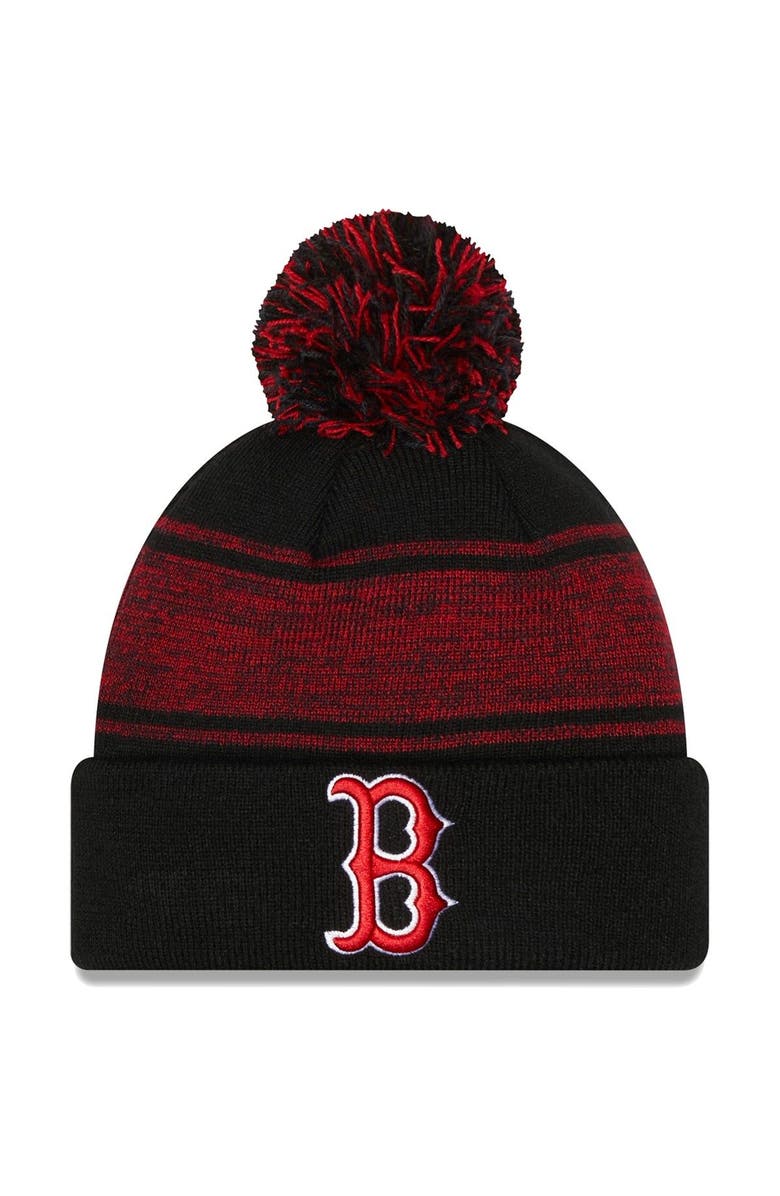 New Era Men's New Era Black Boston Red Sox Chilled Cuffed Knit Hat with Pom, Main, color, Black