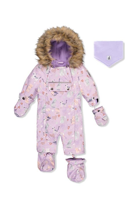 Play Cat Faux Fur Hood Car Seat One Piece Snowsuit