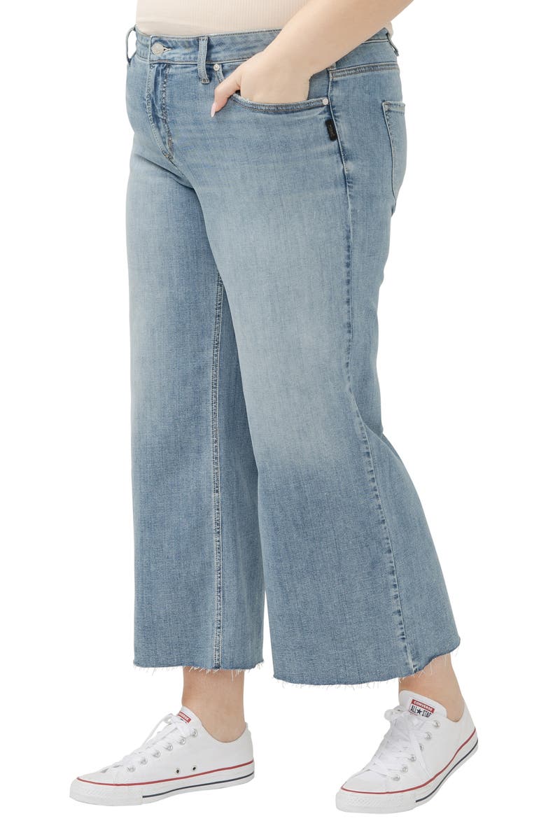 Silver Jeans Co. Suki Curvy Raw Hem Ankle Wide Leg Jeans, Alternate, color, Indigo