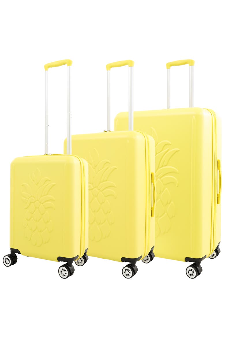 3-Piece Hardside Luggage Set with 3D Pineapple 30", 26" & 21.5" Spinner Suitcases, Main, color, LEMON