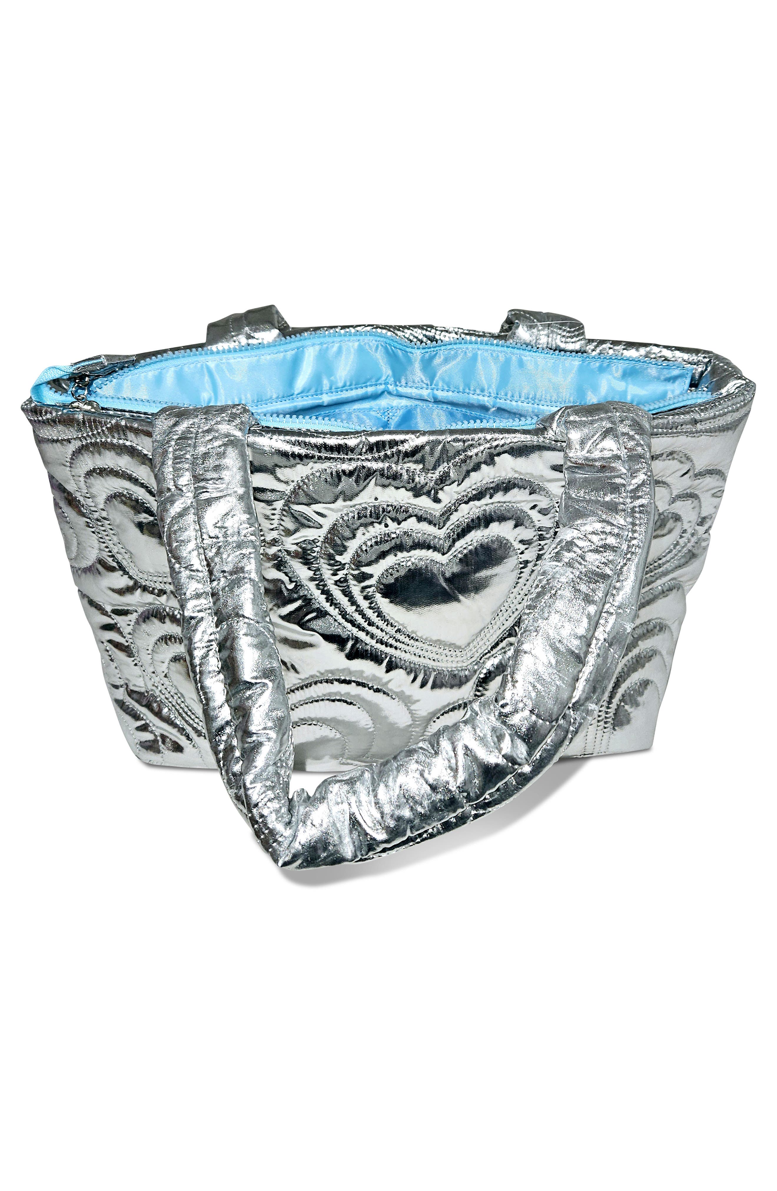 Iscream Kids
 Shining Hearts Quilted Tote Bag, Alternate, color, Silver