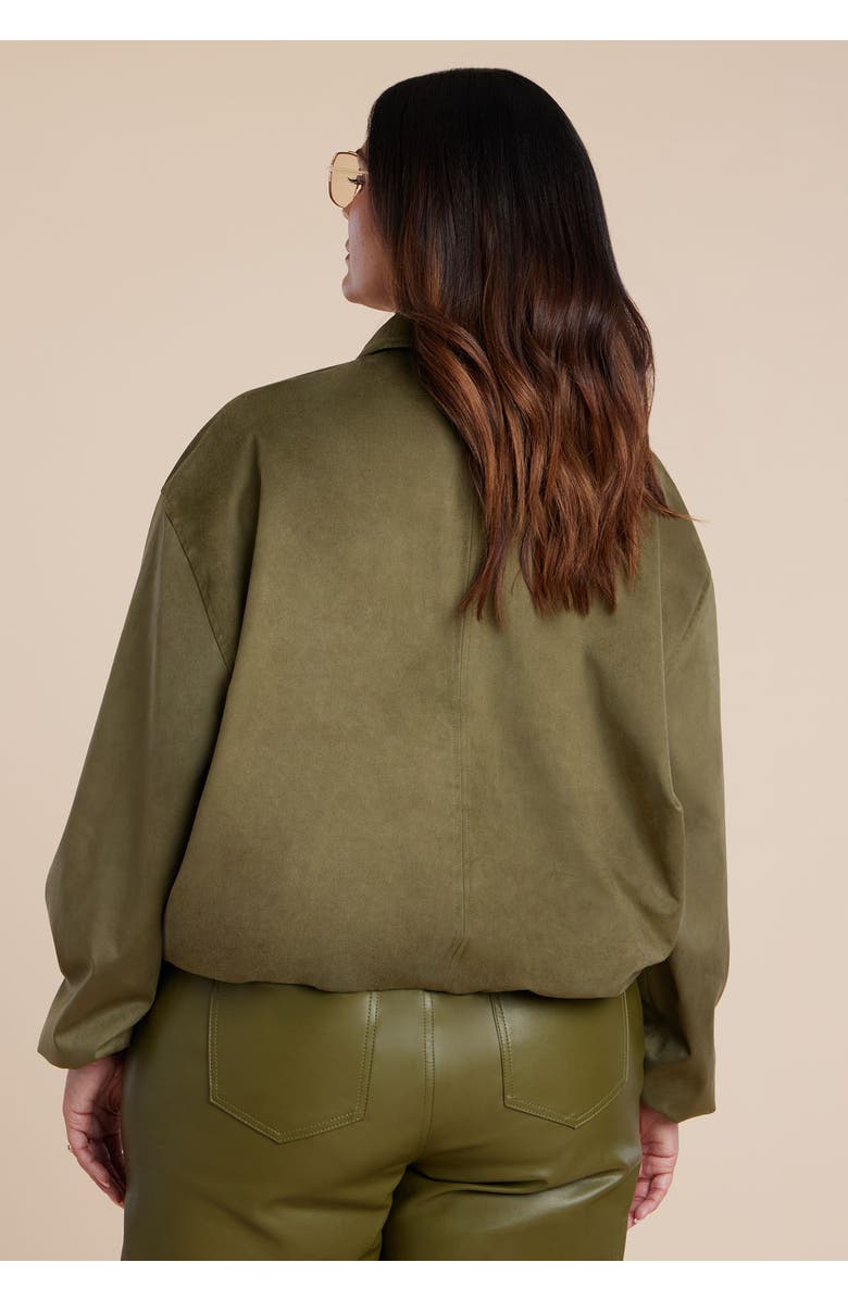 ELOQUII Faux Suede Bomber Jacket, Alternate, color, Burnt Olive