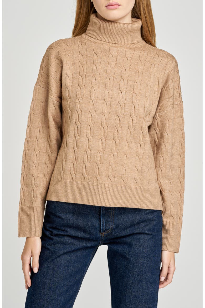 Sally Cable Knit Turtleneck Sweater, Main, color, CAMEL
