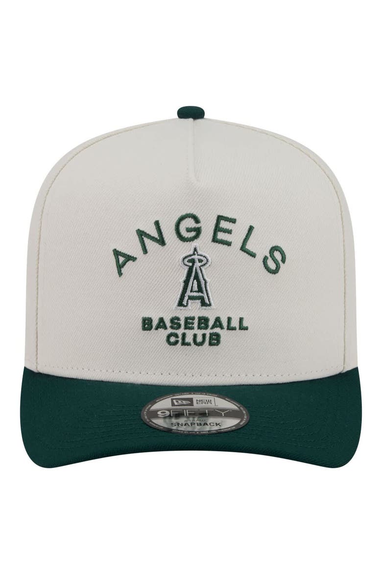 Men's New Era  Cream/Dark Green Los Angeles Angels Chrome A-Frame 9FIFTY Snapback Hat, Alternate, color, Cream