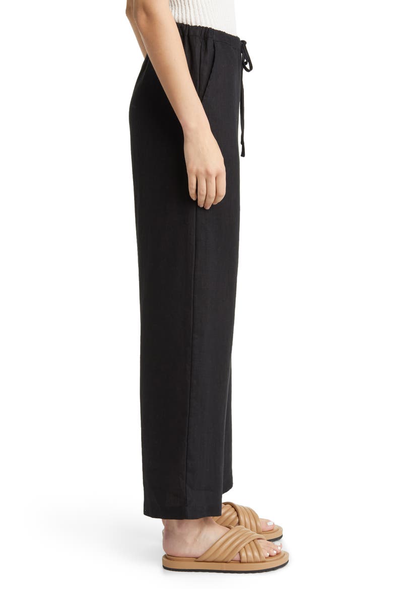 Emmie Drawstring Wide Leg Linen Pants, Alternate, color, BLACK