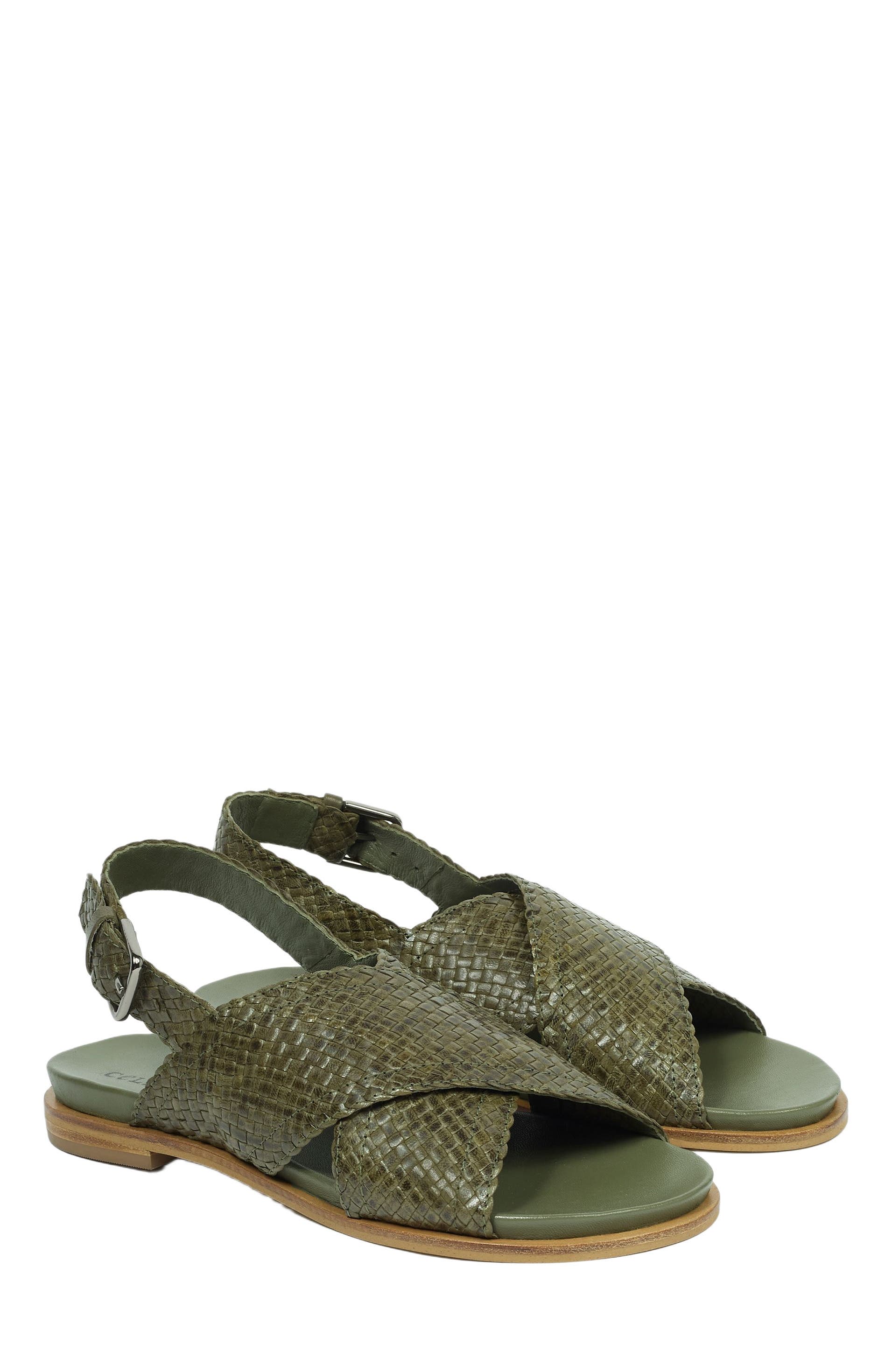 Celtic & Co. Leather Woven Crossover Sandal, Main, color, Olive