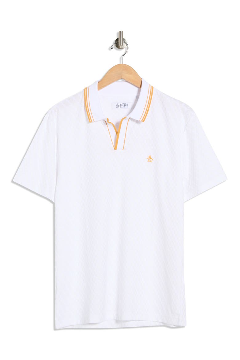Textured Jacquard Johnny Collar Polo, Alternate, color, BRIGHT WHITE