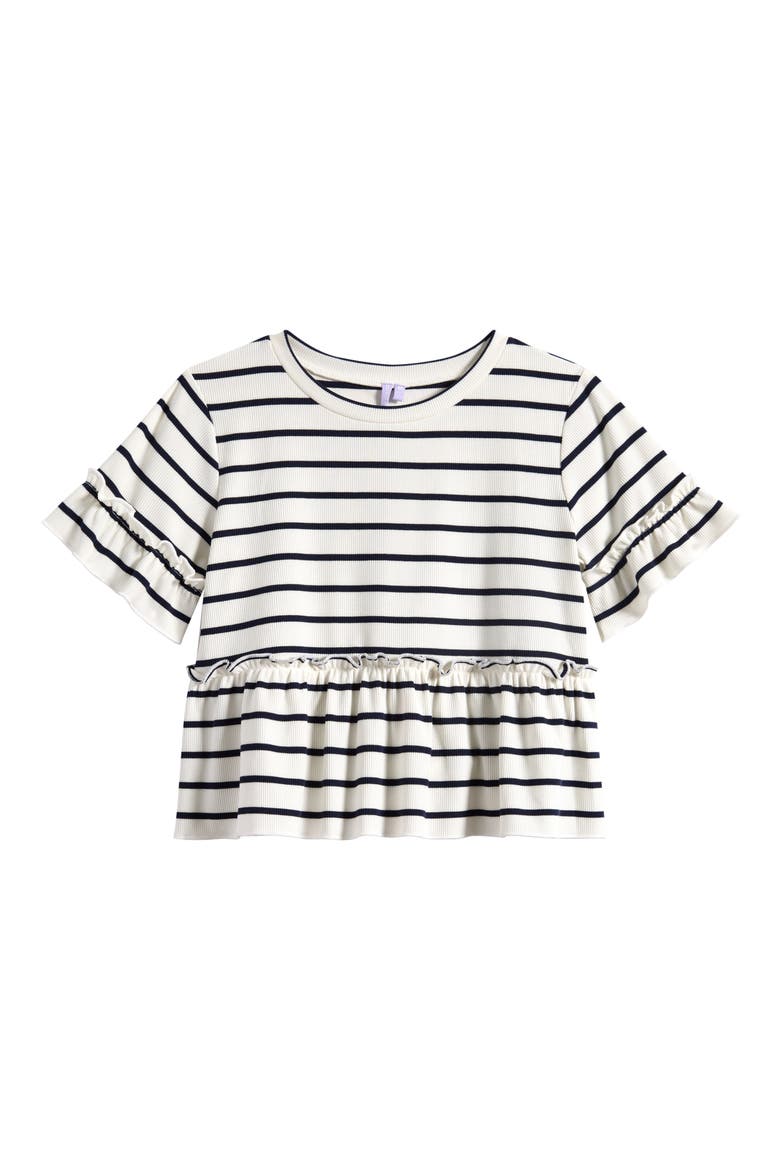 Kids' Stripe Peplum T-Shirt, Main, color, OFF WHITE/ NAVY