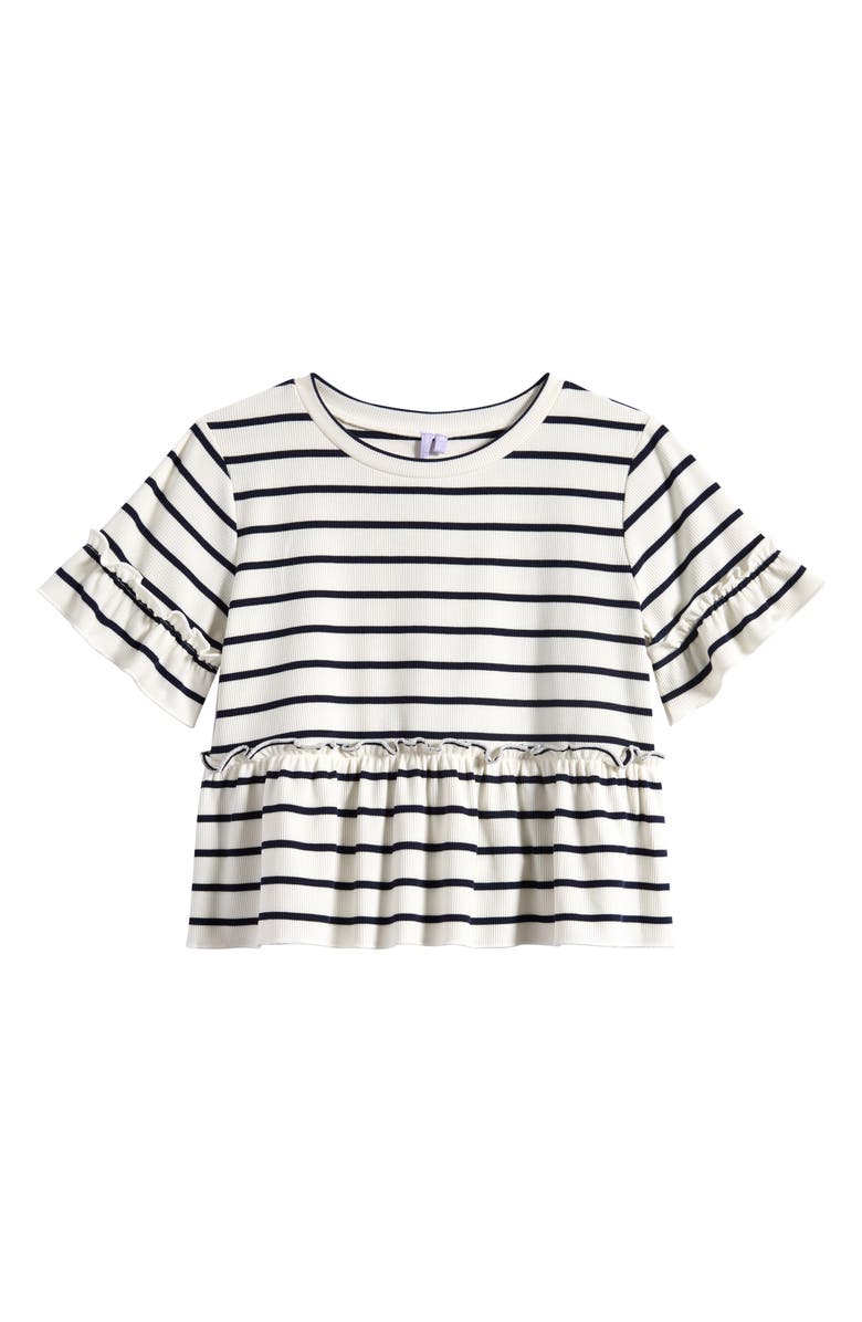Good Luck Girl Kids' Stripe Peplum T-Shirt, Main, color, Off White/ Navy