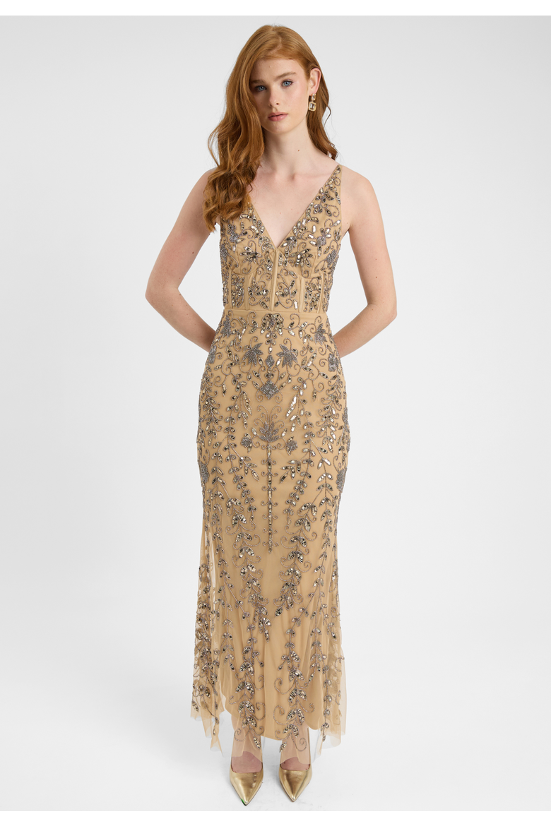 Embellished Sequin Beaded Corset Maxi Dress With Deep V-Cut, Alternate, color, RICHMOND