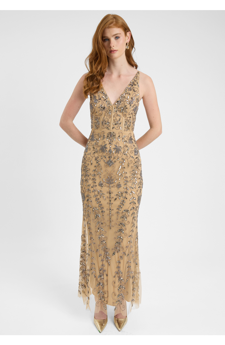 BEAUUT Embellished Sequin Beaded Corset Maxi Dress With Deep V-Cut, Alternate, color, Richmond