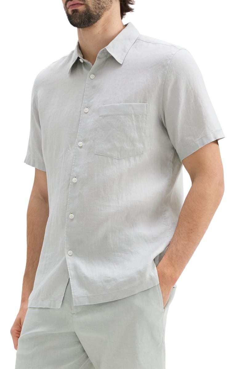 Theory Irving Solid Short Sleeve Linen Button-Up Shirt, Alternate, color, Light Green
