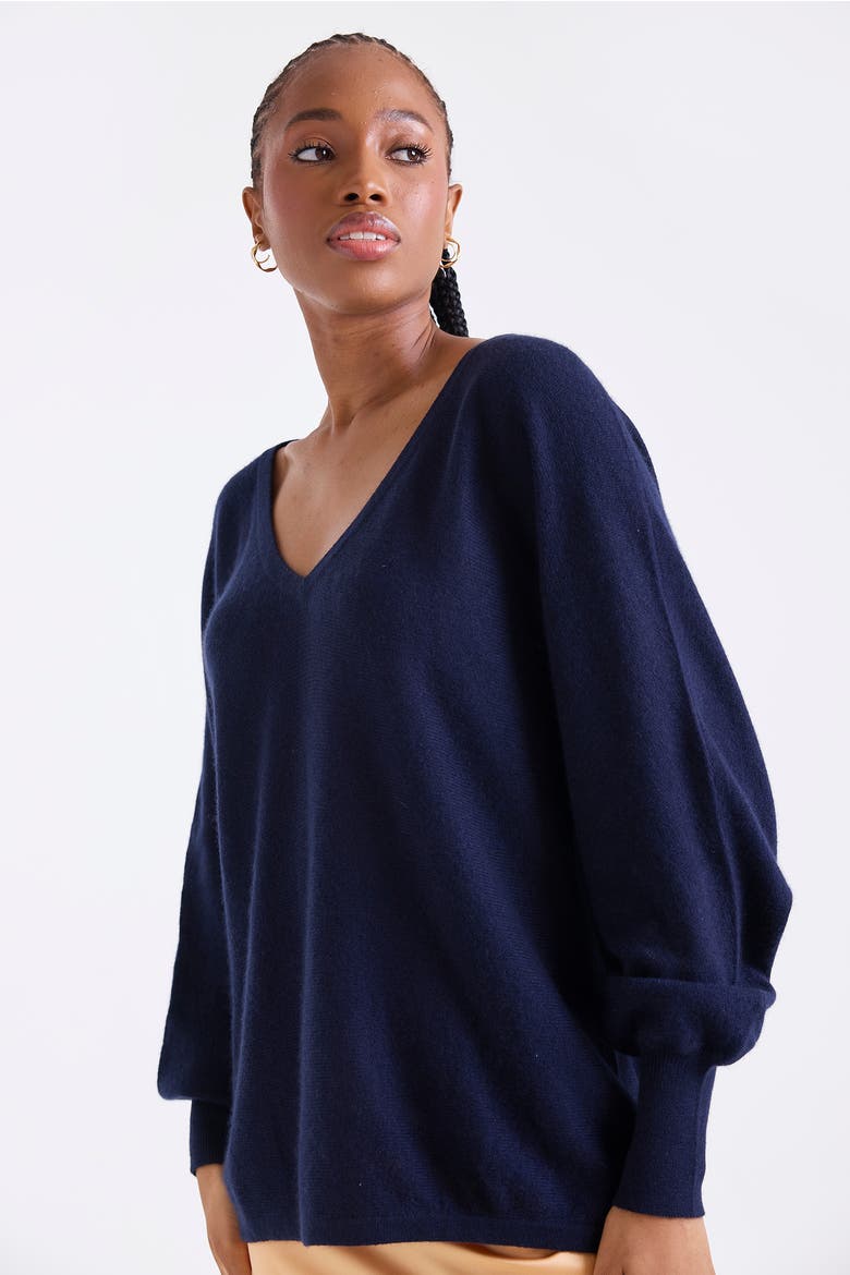 Paros V-Neck 100% Cashmere Sweater, Main, color, NAVY