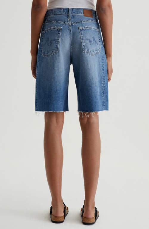 Ag Hattie Raw Hem High Waist Long Denim Barrel Shorts In Gemini